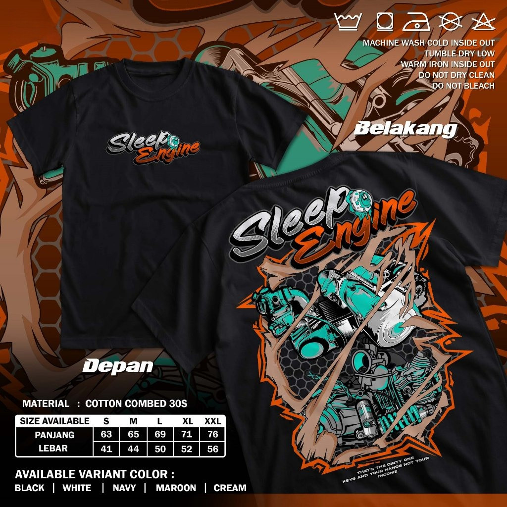 PL.OFC | Kaos Racing Sleep Engine Baju Distro Motor Drag Balap Herex Mesin Knalpot Rangka Jupiter Z 