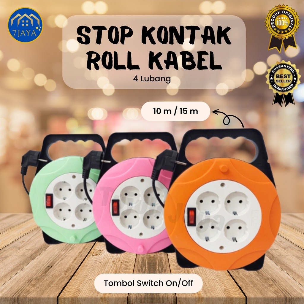 Stop Kontak / Roll Kabel panjang 10 meter / 15 meter Switch