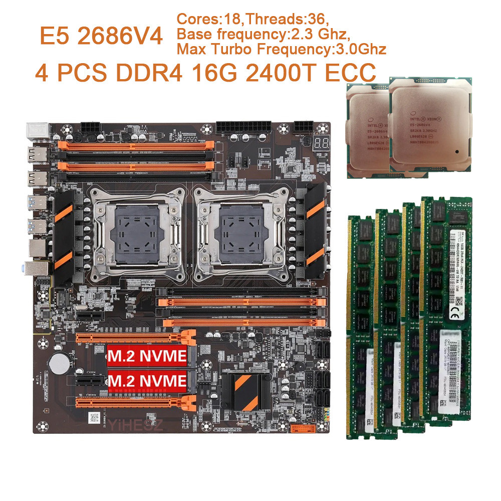 X99 Dual CPU Motherboard X99 Motherboard LGA 2011 v3 E-ATX USB3.0 SATA With Dual Xeon E5 2686V4 Dual