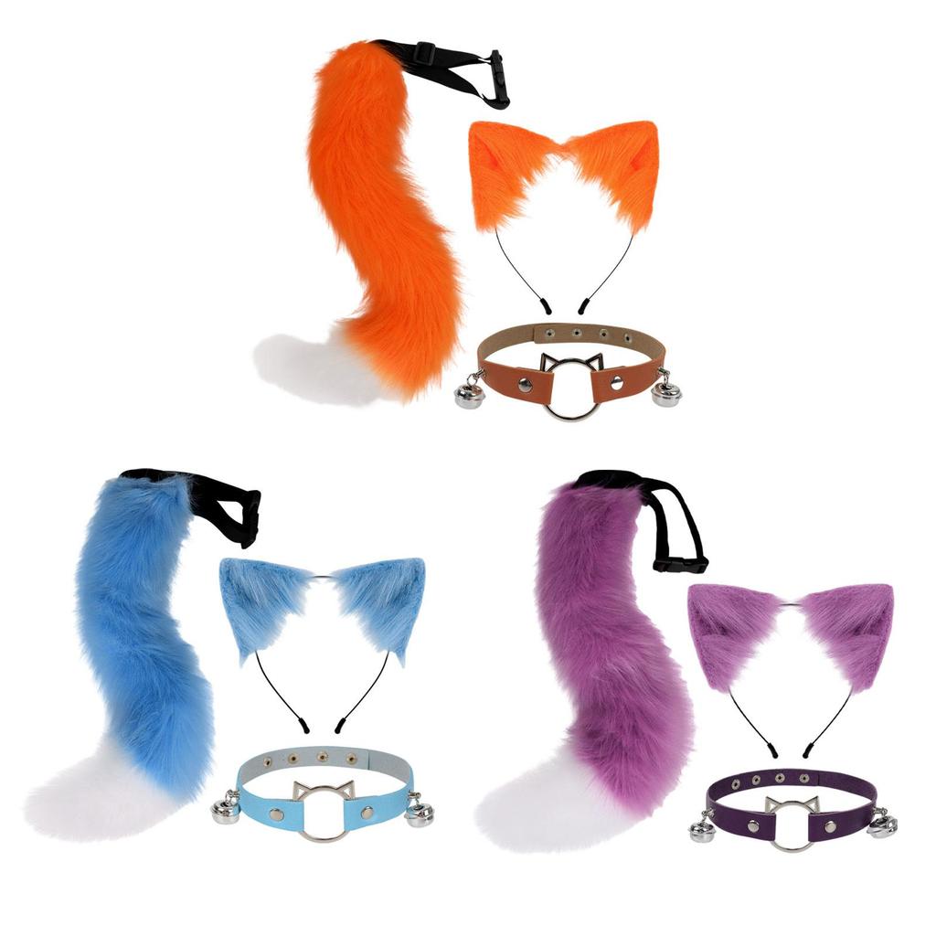 Cat Ears and Tail Set Cosplay Kids Adults Decoration Hair Hoop Cat Long Tail for
