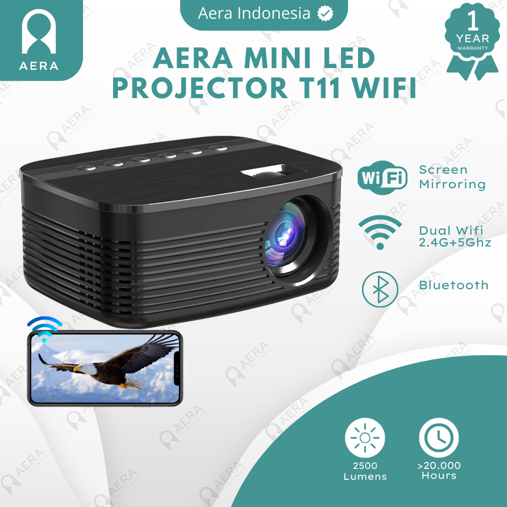 Aera Proyektor Wifi T11 2500 Lumens Proyektor Mini Portable Support 1080P Mirroring HP Projector Min