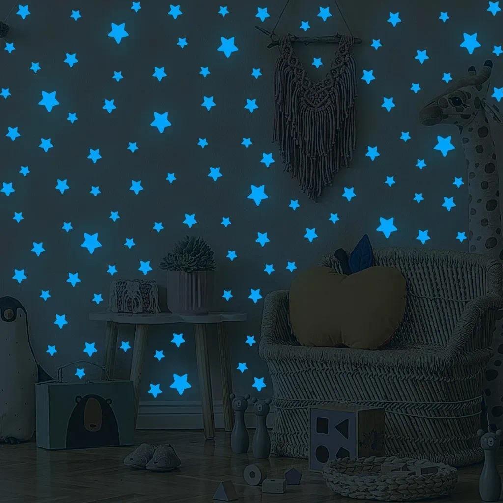 100pcs Luminous Wall Stickers Glow In The Dark Stars Sticker Decals for Kids Baby rooms Colorful Flu