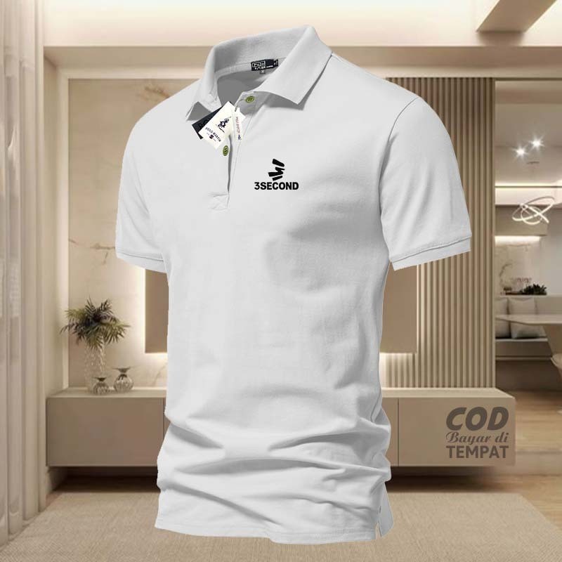 COD T-shrit POLO kerah 3Second Kiri Logo Garis 3 Hitam Kaos Kerah Dewasa Shirt / Kaos Wangki Pria Po