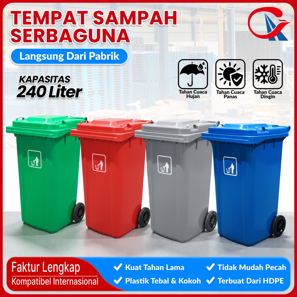 LIN HUI Tong Sampah 240L dengan Roda – Tempat Sampah Plastik Besar Outdoor
