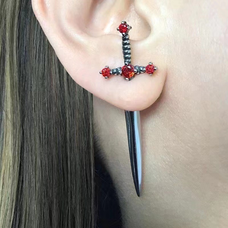 Gothic Nearby Sword Earrings Vintage Cool Punk Ear Cuffs Gothic Dagger Earrings Women's Jewelry Acce