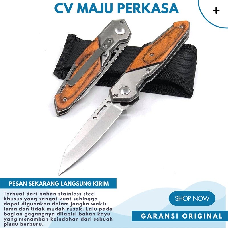 Pisau Lipat Beburu Super Tajam Gagang Kayu Pisau Camping Peralatan Survival Knife 200mm