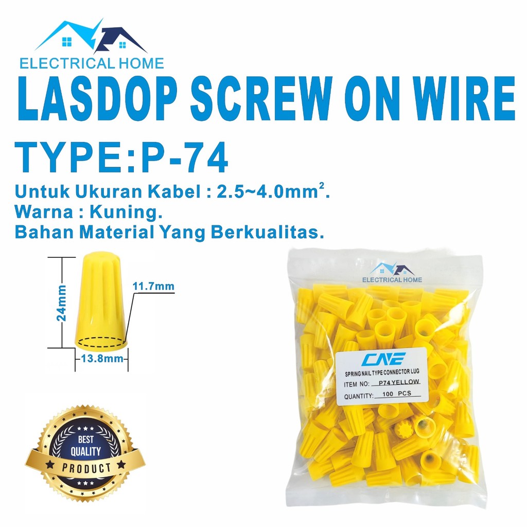 Lasdop Screw On Wire P-74 Kuning 2.5~4mm.