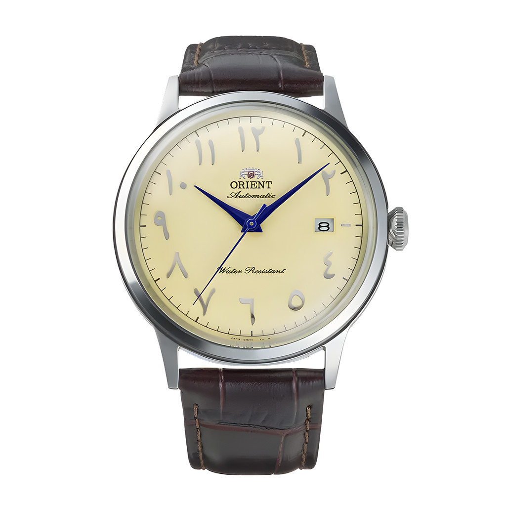 Jam Tangan Pria Orient Bambino RA-AC0039Y Automatic Ivory Arabic Dial Brown Leather Strap