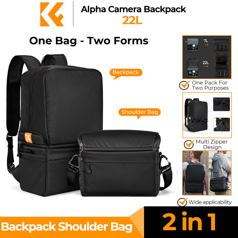 K&F CONCEPT 22L Camera Backpack 2 In 1 Photographers Camera Shoulder Bag Crossbody Travel Bag For So