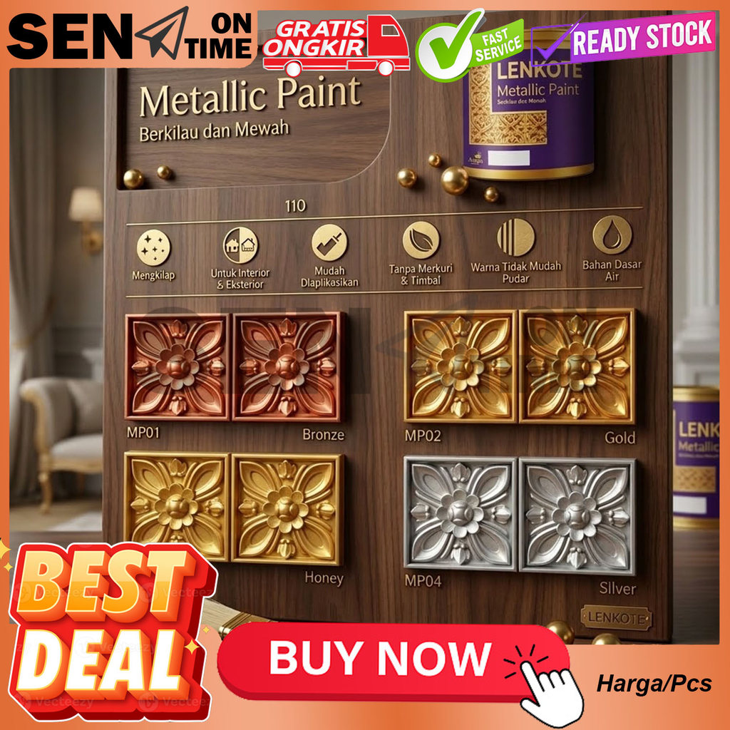 Lenkote Cat Metalik HomeDeco 0.75 Liter Avian Brands Tembok Mewah Berkilau Emas Silver Bronze Gypsum