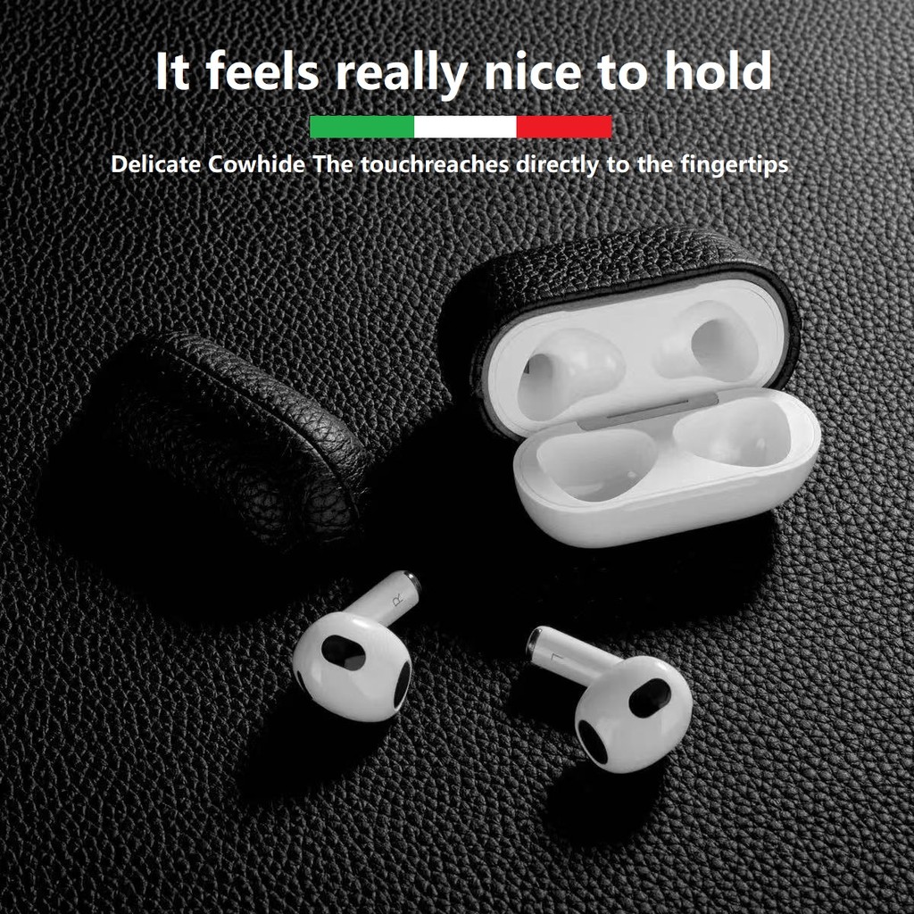 ted First Layer Cowhide Earphone Case for AirPods Pro 3 & Airpods 1 2 3 4 Pro All-inclusive Lychee P