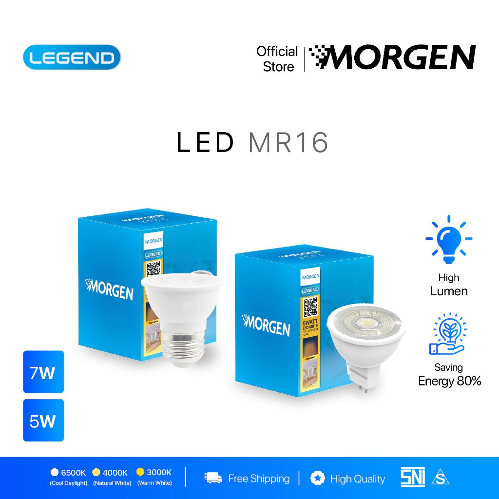 MORGEN - LAMPU LED SPOTLIGHT MR16 E27 LEGEND SERIES 5W 7W MG-1605 MG-1607 / LAMPU SPOT / HALOGEN / L