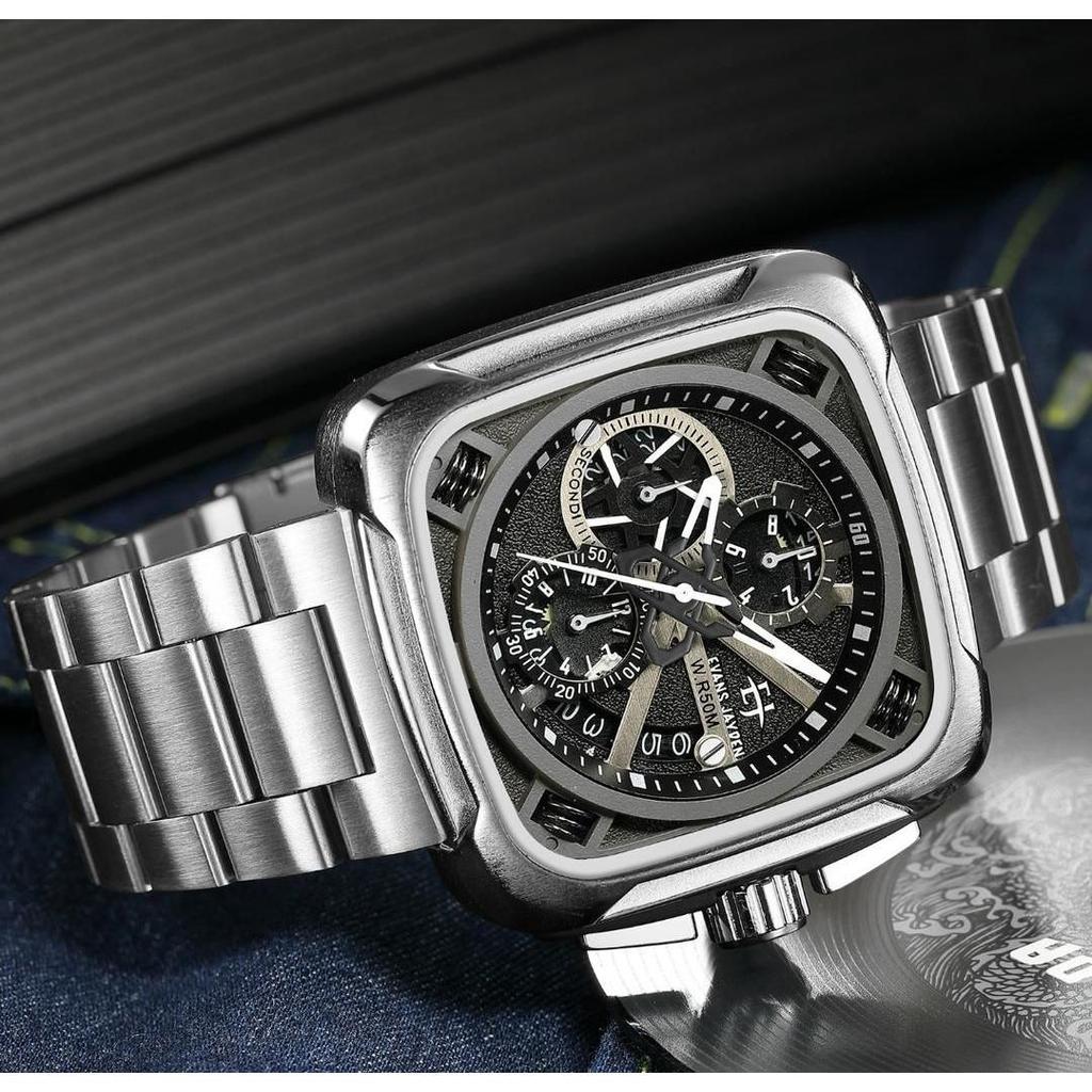 Evans Jayden Jam Tangan Pria 9555 Rantai Stainless Steel Kaca Sapphire Water Resistant 5ATM Vintage 