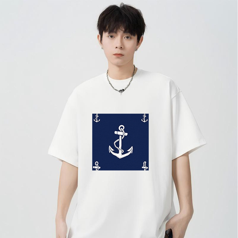 tshirt for men cotton black white Nautical Adventure - Classic Anchor Navy T-Shirt