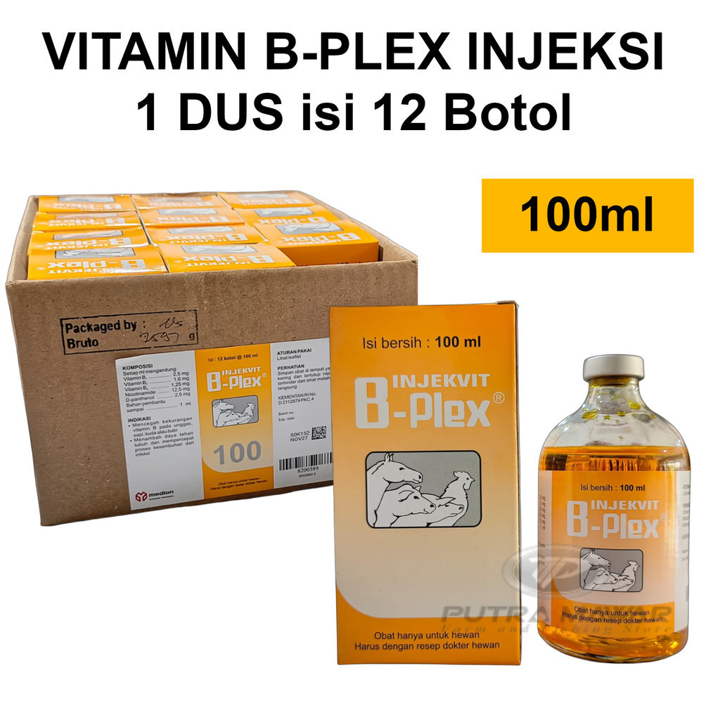 Vitamin B- Kompleks Injeksi 100 Ml 12 botol Obat Suntik Penambah Sistem Kekebalan Tubuh Hewan Ternak