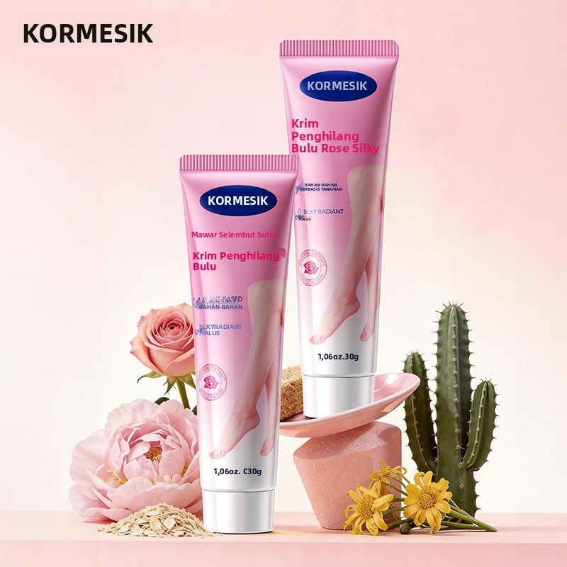 KORMESIC Krim Penghilang Bulu Rose Silky Formula Wangi Perawatan Lembut dengan Ekstrak Tanaman Mawar