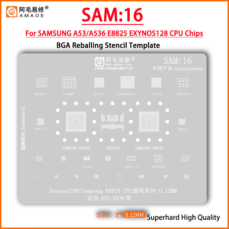 Amaoe SAM16 BGA Reballing Stencil Untuk Samsung A53 A536 Exynos 1280 E8825 CPU SPU13 SHANNON5511 S55