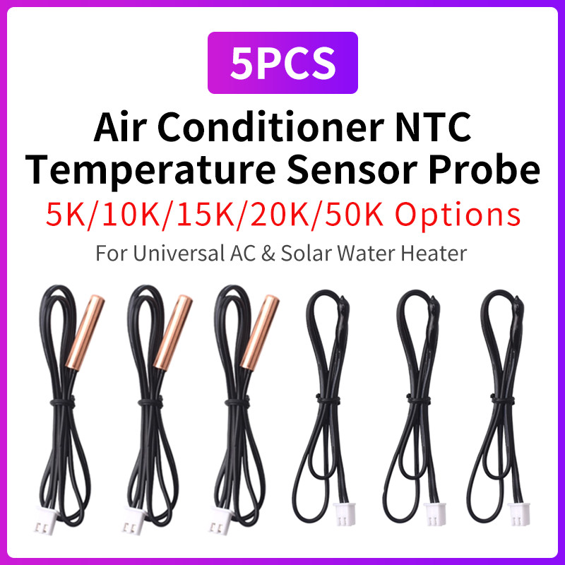 5 Buah Sensor Suhu AC Universal Kepala Tembaga Karet 5K 10K 15K 20K 25K 50K Probe NTC untuk Pemanas 