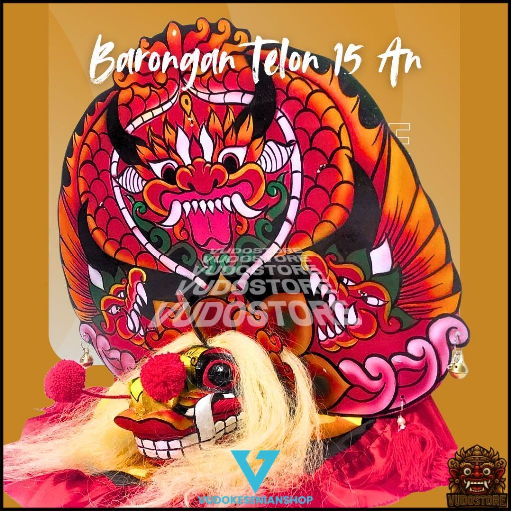 Vudokesenianshop Barongan Telon Merah Ukuran 15 Full Kayu Barongan Caplokan Kayu Barongan Pentas VRU