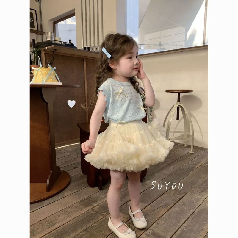 [Hutan Dongeng] Kamisol rajutan berongga kamisol tepi jamur rompi anak perempuan rompi lengan