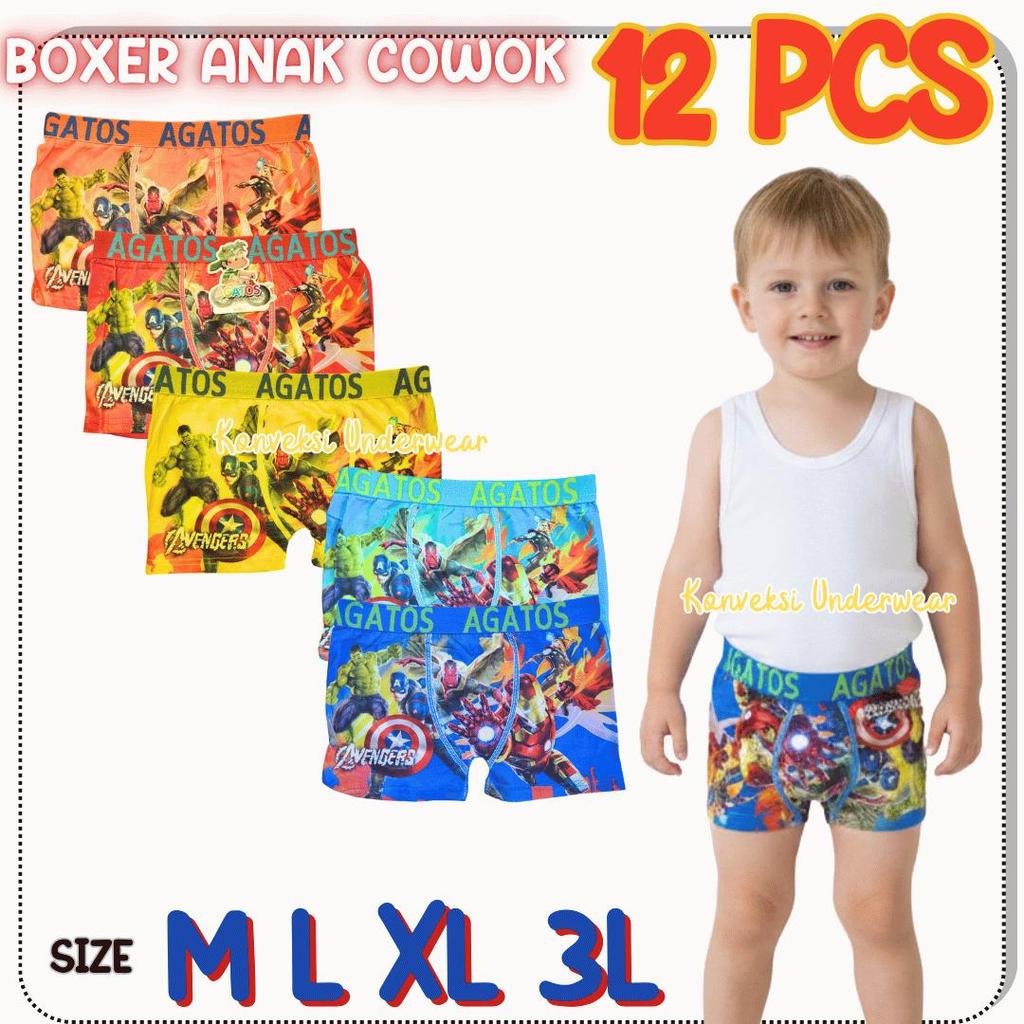 LUSINAN 12 PCS BOXER ANAK LAKI - LAKI USIA 3-10 TAHUN