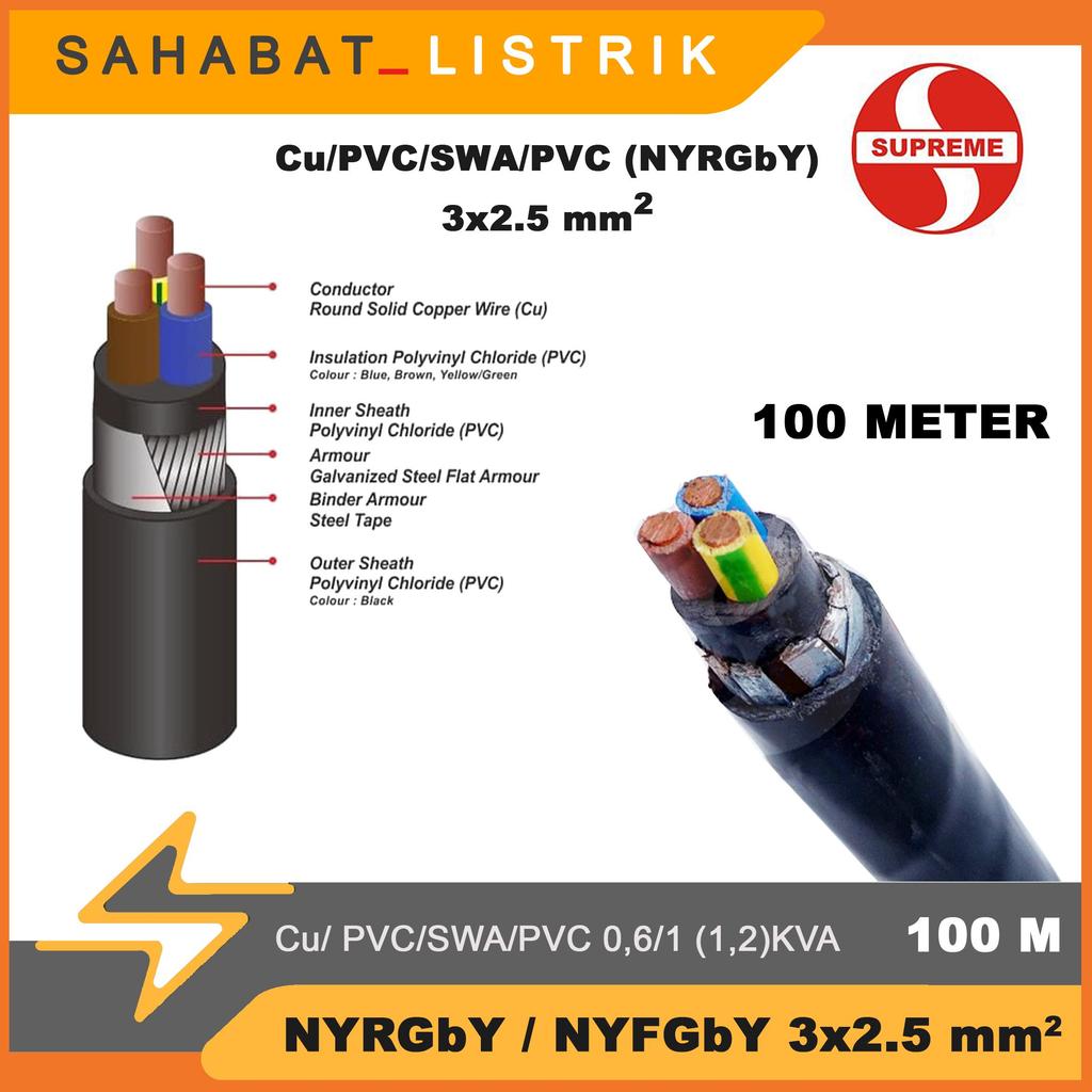 KABEL SUPREME NYRGBY / NYFGBY 3X2.5 3X2,5 PANJANG 100M
