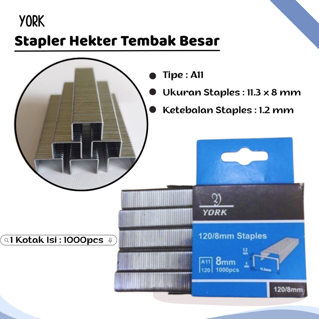 Isi Staples York Tebal 8mm Refill Stapler Hekter Tembak Besar 120/8mm 1000 Pcs High Quality