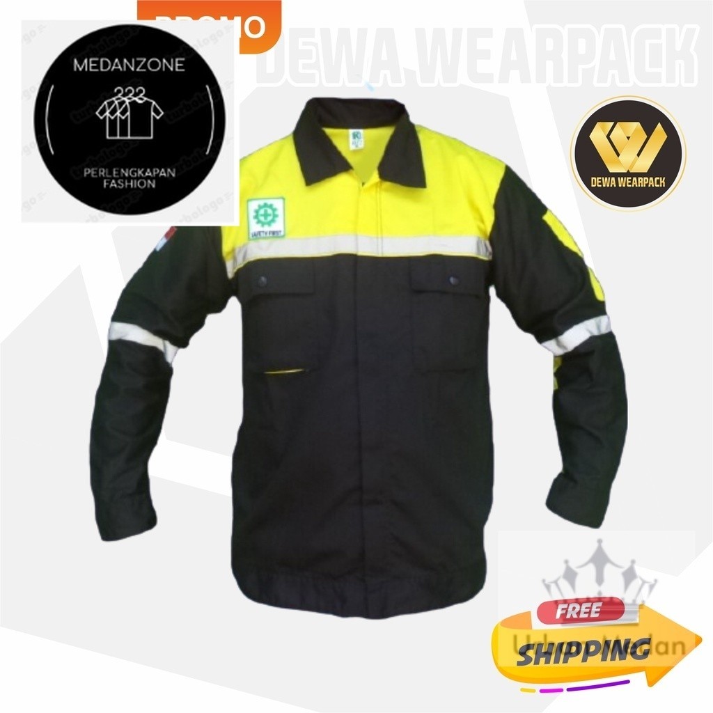 Urban - Dewa Wearpack Atasan Kemeja Safety Baju Sefty Lengan Panjang Resleting Warna  HITAM KUNING