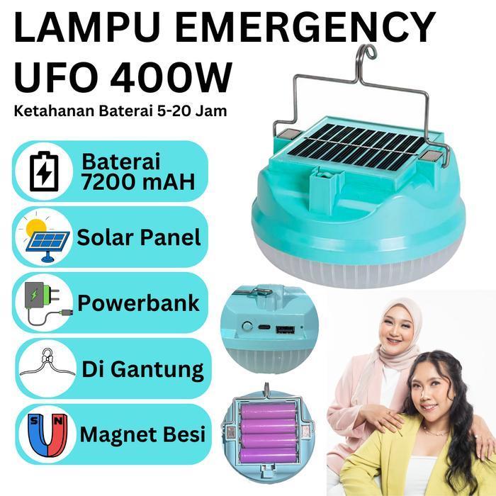 (Baterai real asli 7200MAH)lampu led emergency ufo 400w /solar panel led/ lampu emergency gantung la