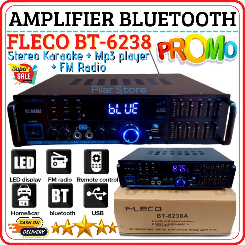 Amplifier FLECO BT-6238A / FLECO BT-8678 Bluetooth Stereo Karaoke + Mp3 player + FM Radio - Power Am