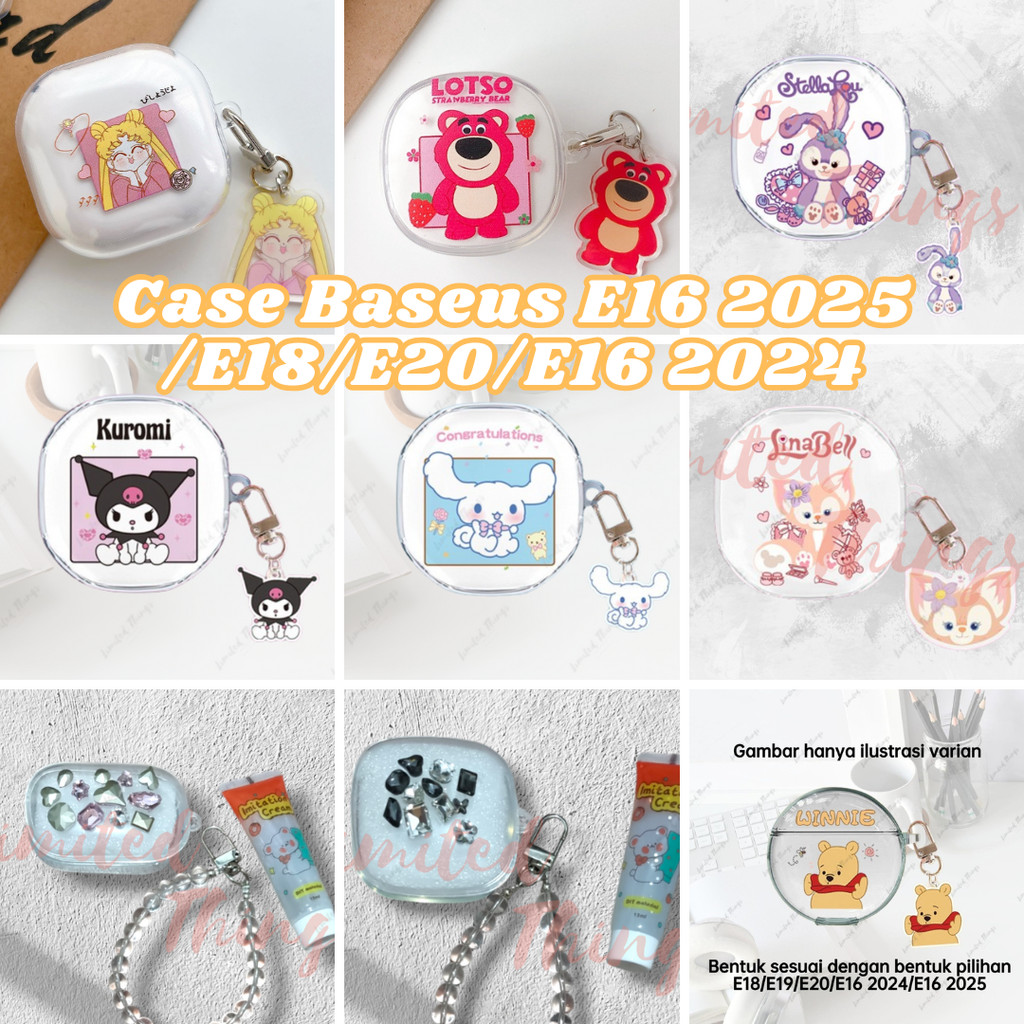 Soft Case Baseus E18 E20 E16 UPGRADED Casing Transparan Transparent Lotso Snoopy Stitch