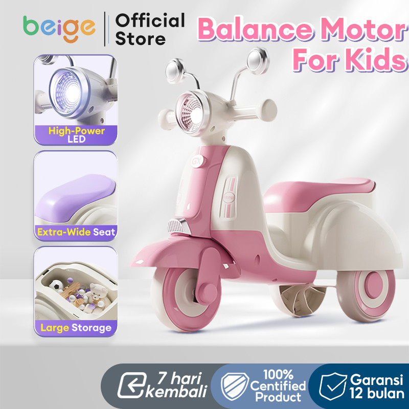 everleafco - BEIGE Balance Bike Anak - Sepeda tanpa Pedal Bayi 1-6 Tahun, Aman & FREE HADIAH