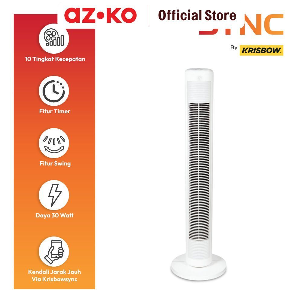 AZKO Krisbow Sync Smart Kipas Angin Berdiri Wifi Dc Motor - Putih Floor Standing Tower Fan Pendingin