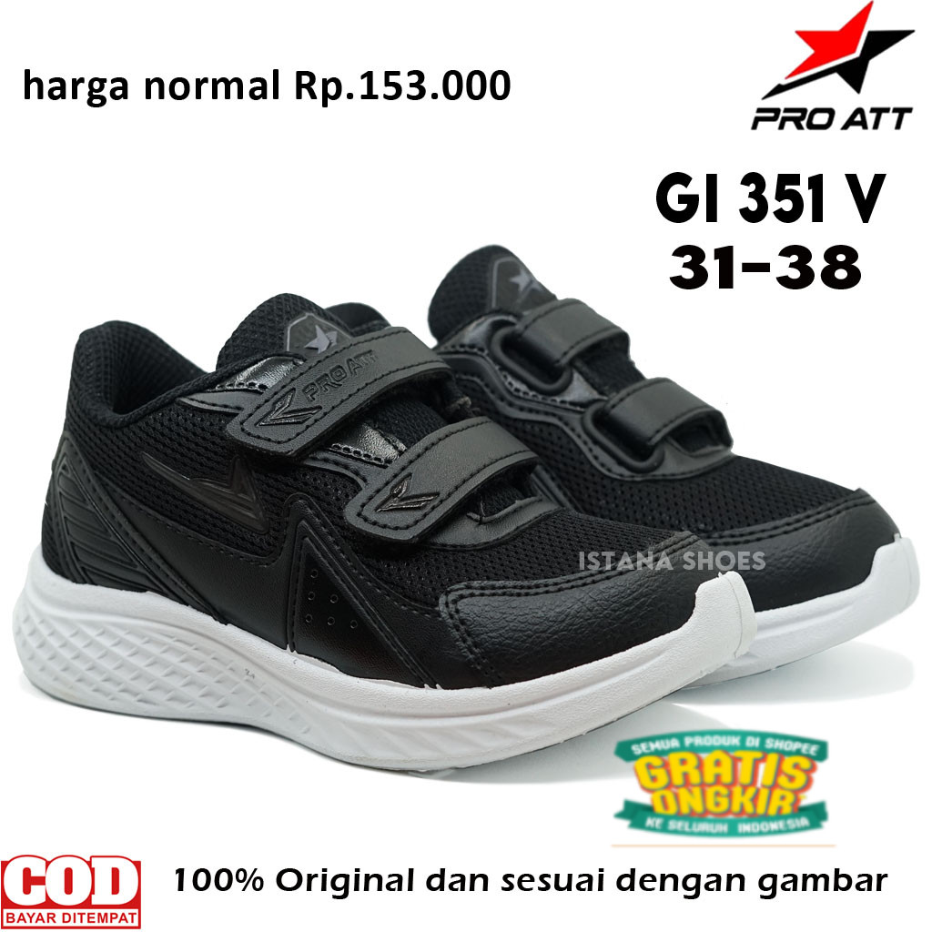 Sepatu Sekolah Anak Laki Laki Perempuan TK SD SMP PRO ATT GI 351 V Hitam Putih Perekat Sneakers Casu