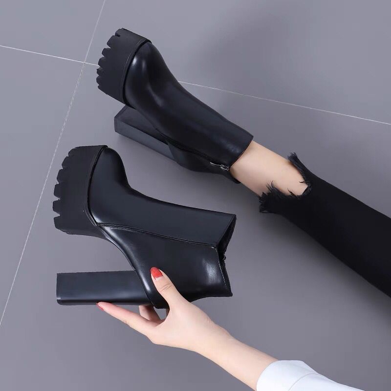 Women's High Heel Boots Chunky Heel Short Boots Autumn Winter New Korean Style Versatile Waterproof 