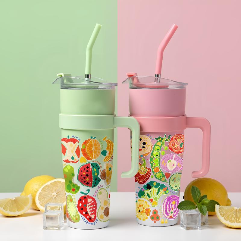 Tumbler Buah Sayuran Botol Minum Aesthetic Stainless Steel Tumblr CUP 1200 ML Termos Coffee Tahan Di
