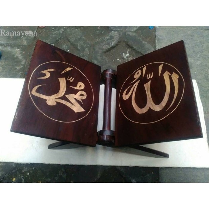 Rekal Tempat dan Meja Baca Alquran Flexibel Bahan Kayu Jati Ukir murah