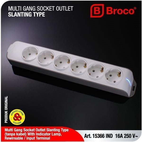 Broco Stop Kontak 6 Lubang Miring 15366 NCP + Indikator Lamp