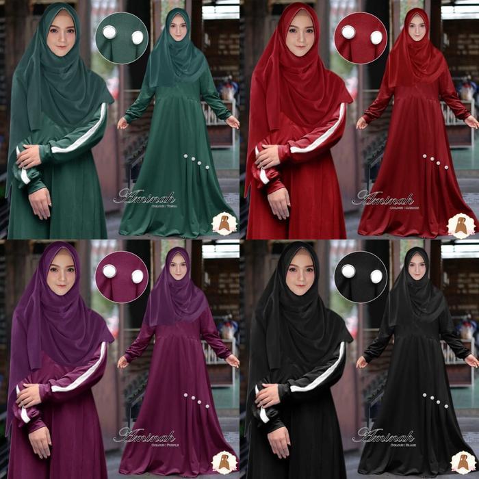 SET GAMIS AMINAH SYARI MUSLIMAH SYAR'I POLOS HITAM MAROON UNGU TOSCA TOSKA LD 110CM GROSIR MAXIDRESS