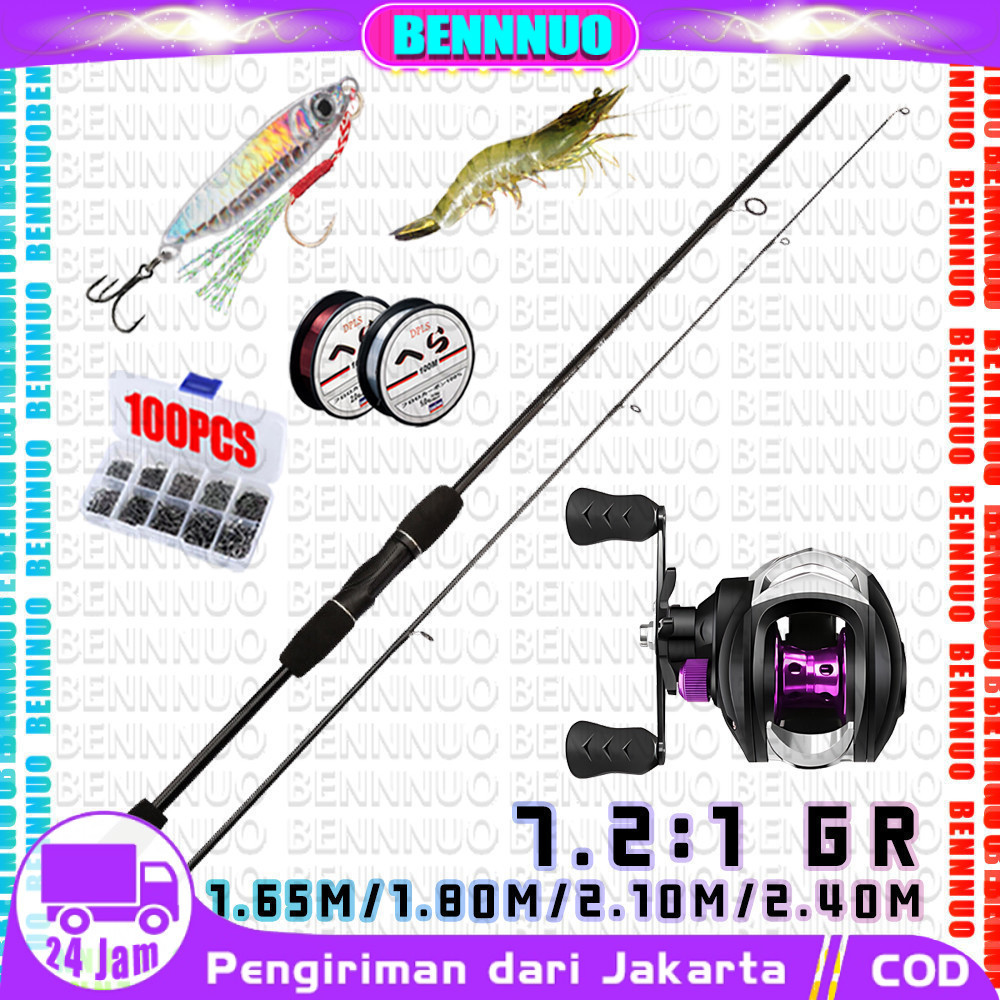 Beli 1 Dapat 6 Ungu AK200 BC Joran Pancing Set Paket Murah Peralatan Memancing 1.6-2.4M Pancing 1 Se