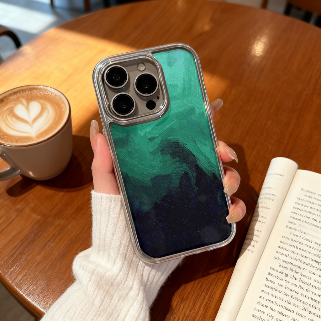 Emerald Waves   Deep Ocean   Mystic Green   Abstract Art Case Casing Ponsel Bening Bingkai Warna Sol