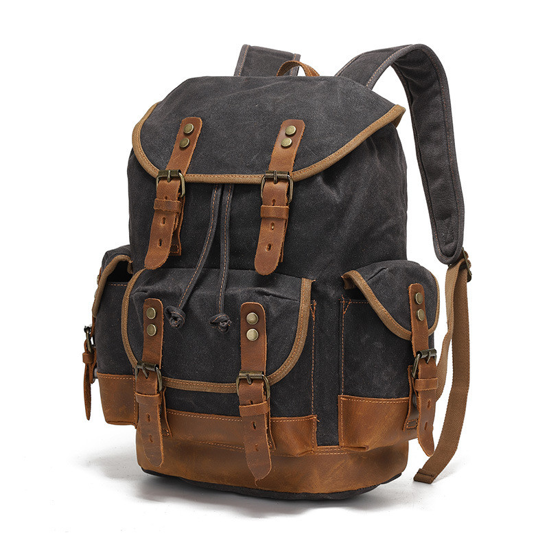 Men's leather backpack for men mochila hombre High Capacity Waxed Canvas Vintage Backpack for School
