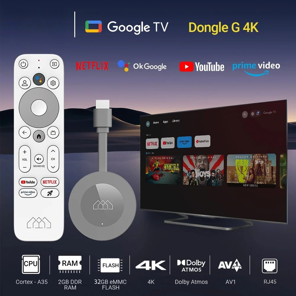 HOMATICS Dongle G 4K TV Stick with Netflix 4K Google Certified 2G32G Amlogic S905Y4 Support Dolby At