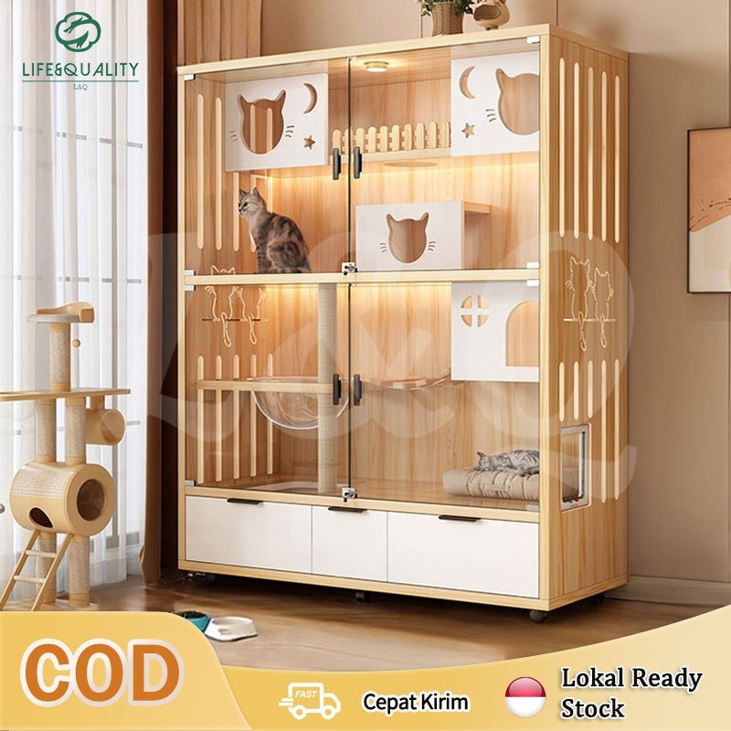 L&Q Rumah Kucing/ Kandang Kucing Produk Kayu Kaca Aman 360 Derajat Tahan Air dan Lembab Kandang Kuci