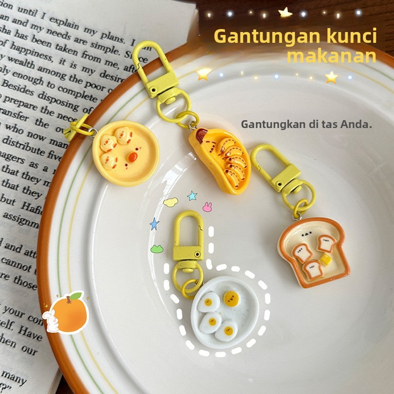 Gantungan Kunci Piring Mini Makanan Resin Roti Telur Pisang Ayam Lucu Imut Liontin Tas Korea Hadiah 