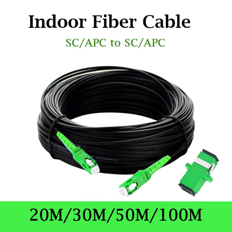 100M SC APC SM Indoor Drop Cable Fiber Optic Patch Cord Optical Fiber Cable With Steel Wire Black LS