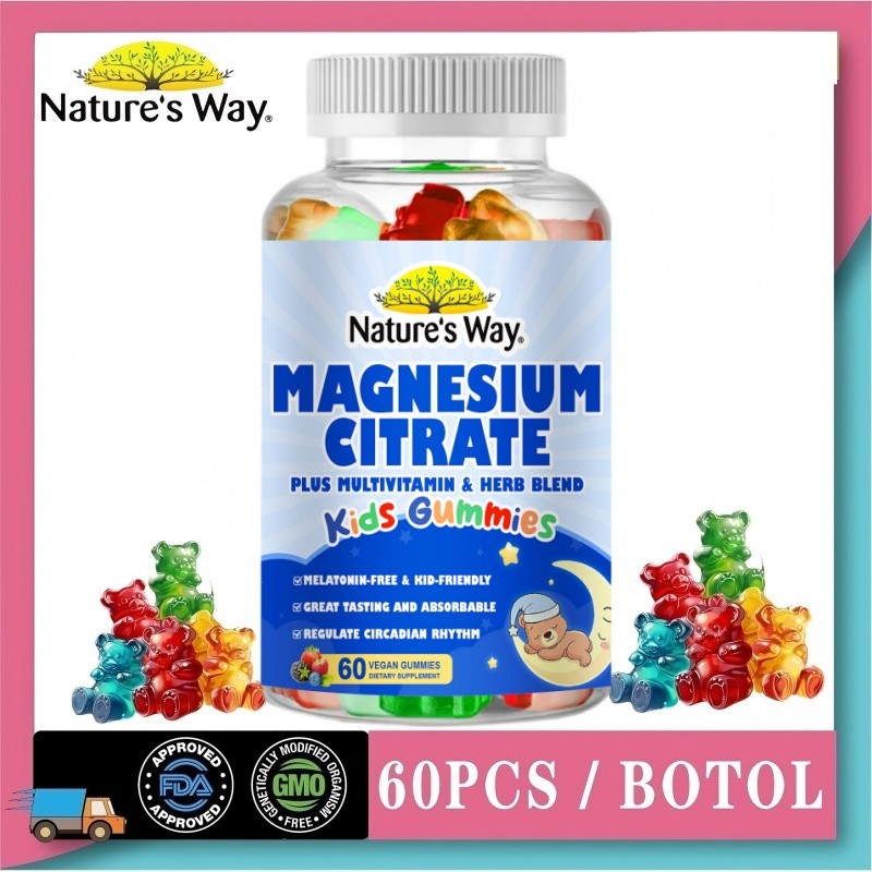 Nature's Way Magnesium Gummies untuk Anak Usia 4+ - Suplemen Magnesium Sitrat Bebas Gula dengan L-Th