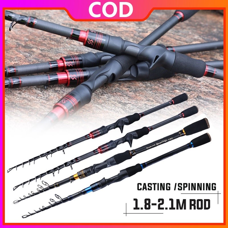 Sougayilang 1.8M 2.1M Carbon Joran Pancing Protabil Teleskopik Spinning/Casting Rod M Power Fishing 