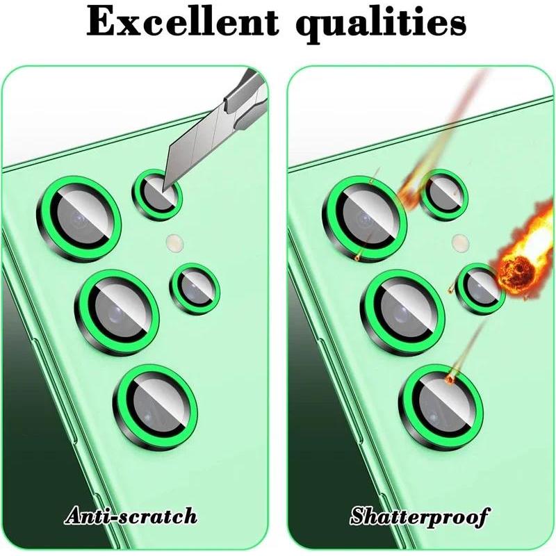 Untuk Galaxy S25Ultra Lampu Malam Cincin Logam Luminous Pelindung Lensa Kamera Kaca Untuk Samsung S2