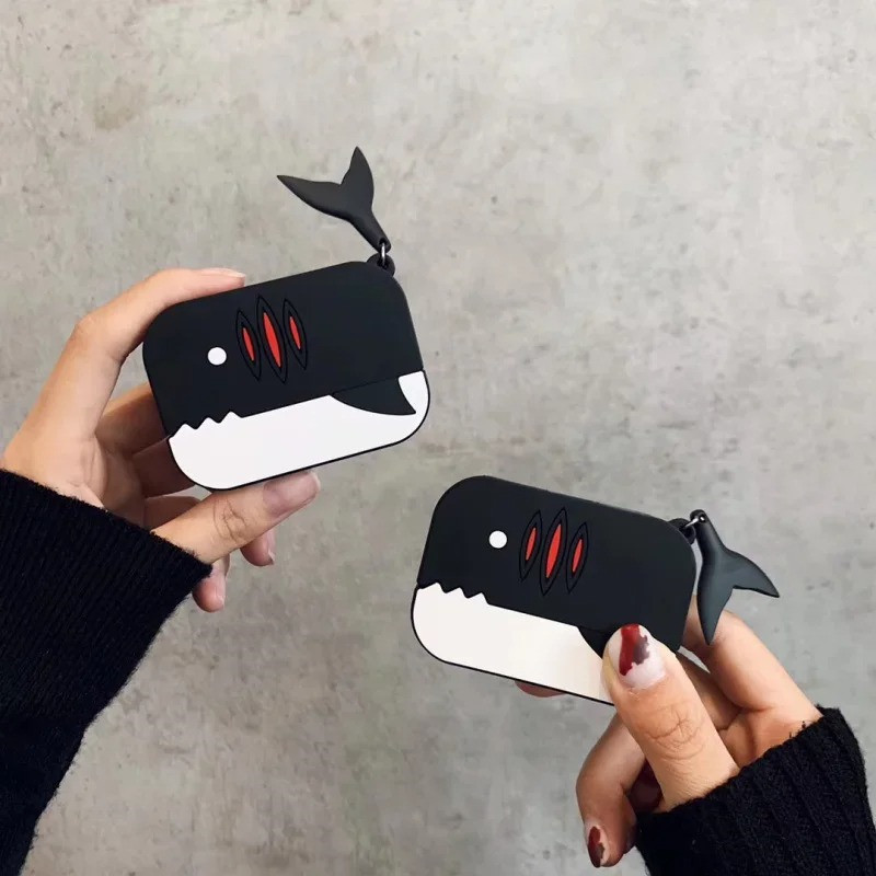 For AirPods 4 3 2 1 Pro Pro2 Earphone Case 3D Black Shark Cartoon Silicone Protective Headphone Box 
